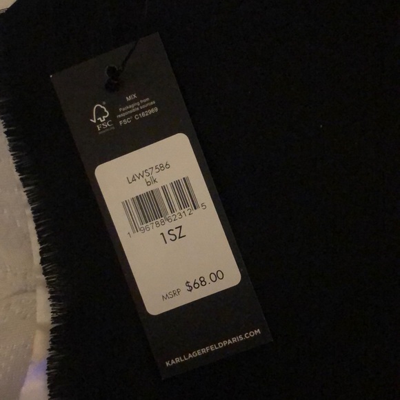 Karl Lagerfeld Black Rectangular Scarf Embellished Stud Choupette & Logo OS NWT - Picture 3 of 16
